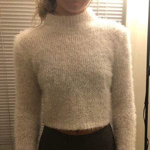 High neck short white sweater